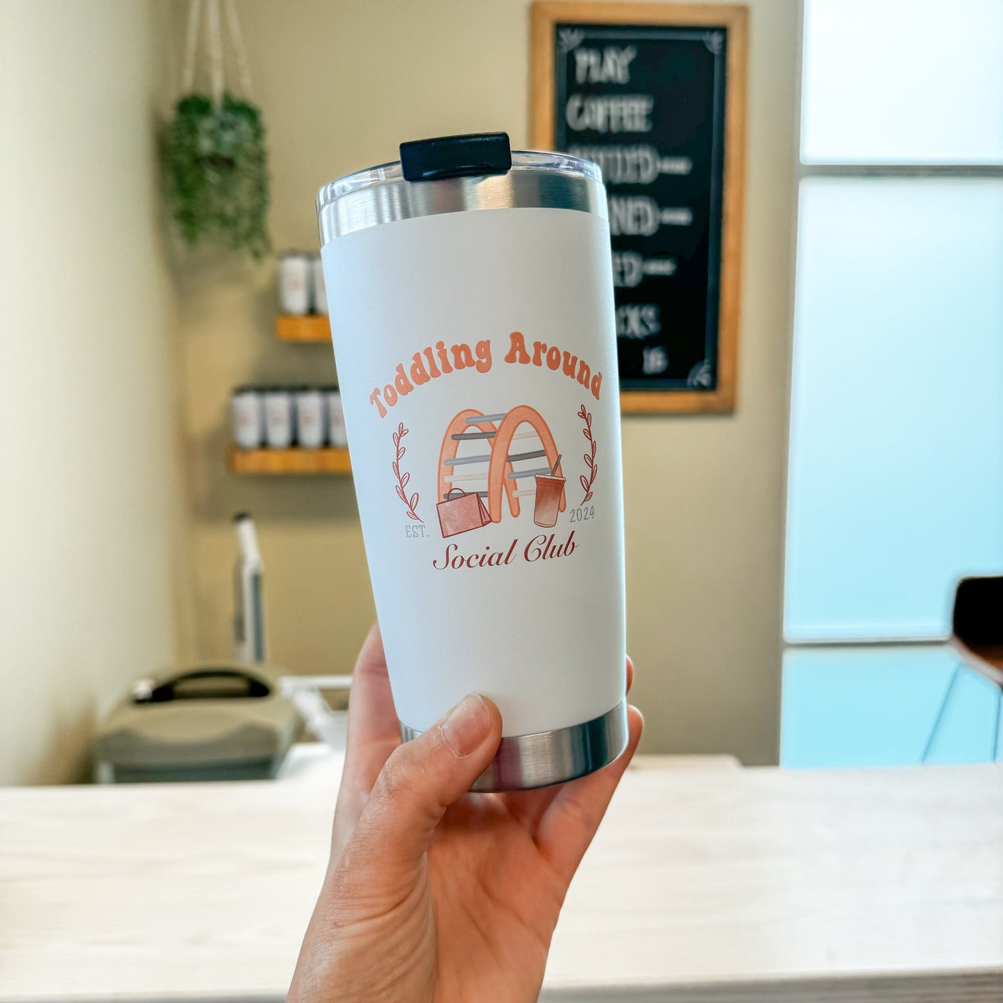 Toddling Around 20oz Travel Mug (one free coffee coupon included)